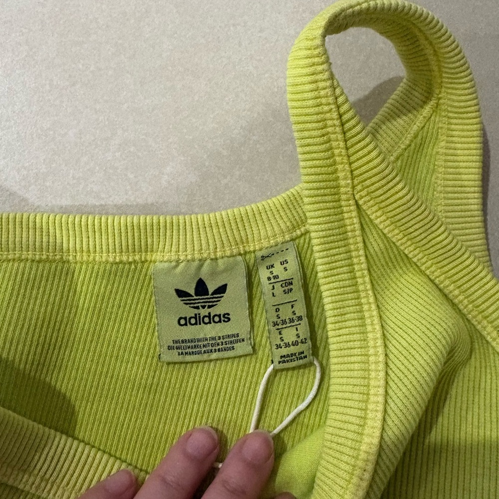 NWOT adidas Originals Ribbed One-Shoulder Bra Top - Pulse Lime Green - Size S - Picture 2 of 3